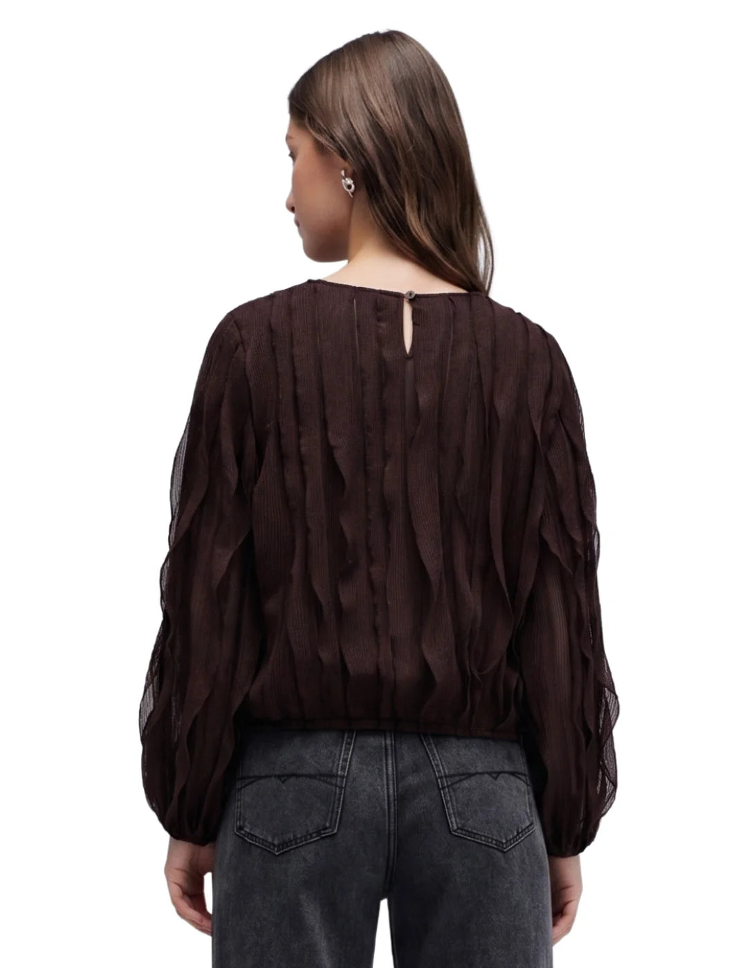 Blusa Volantes Salsa Jeans Chocolate | Bicos de Fío