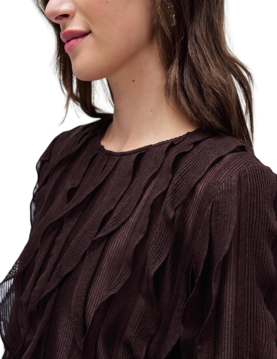 Blusa Volantes Salsa Jeans Chocolate | Bicos de Fío