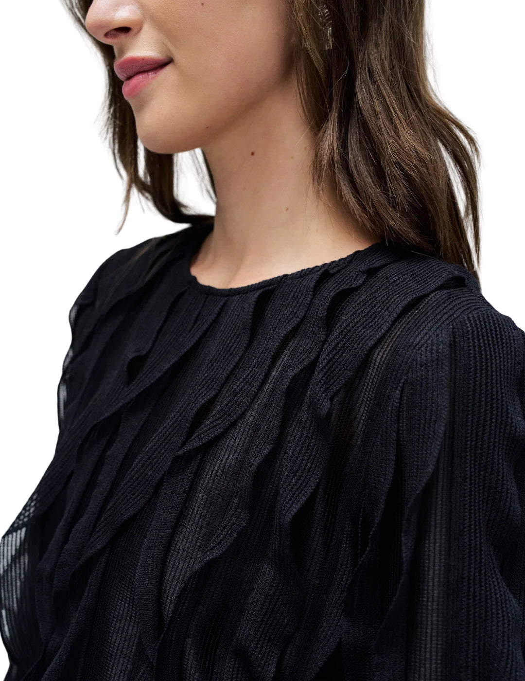 Blusa Volantes Salsa Jeans Negro | Bicos de Fío