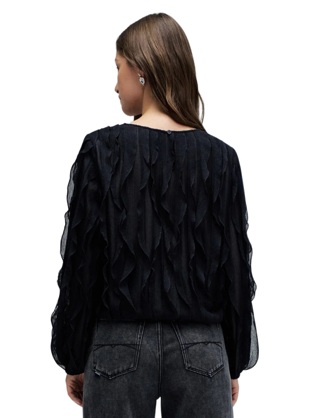 Blusa Volantes Salsa Jeans Negro | Bicos de Fío