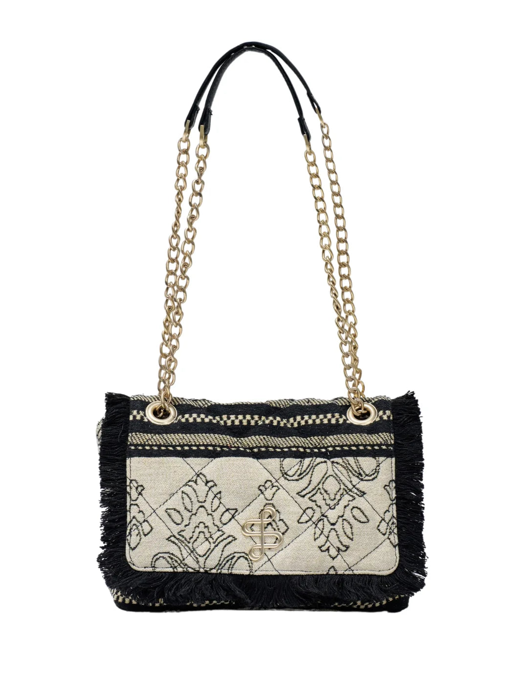 Bolso De Hombro Salsa Jeans Bordados Jacquard Beige | Bicos de Fío