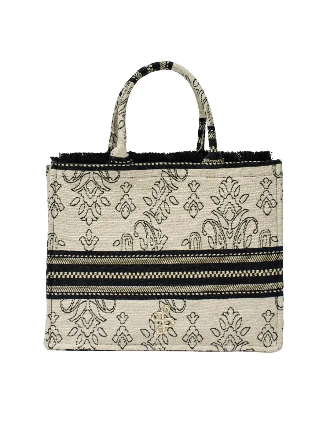 Bolso De Mano Salsa Jeans Bordados Jacquard Beige | Bicos de Fío