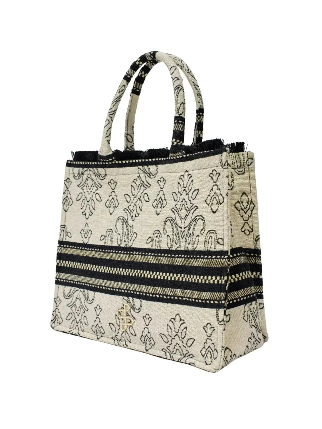 Bolso De Mano Salsa Jeans Bordados Jacquard Beige | Bicos de Fío