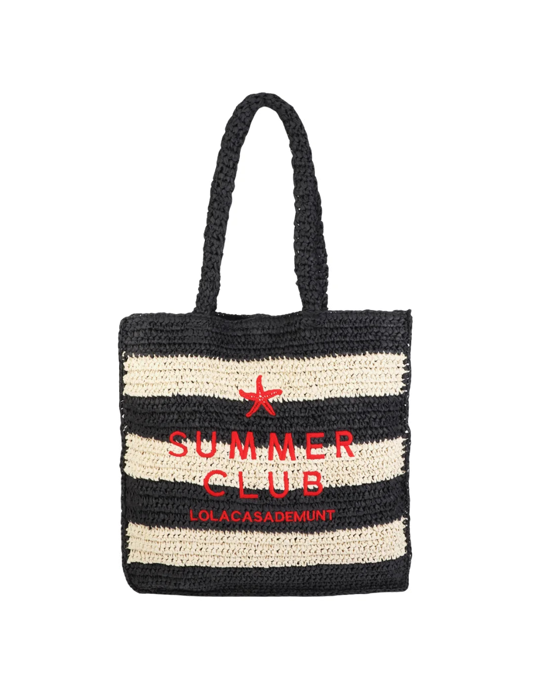 Bolso Rafia Lola Casademunt Rayas Bordado Negro | Bicos de Fío