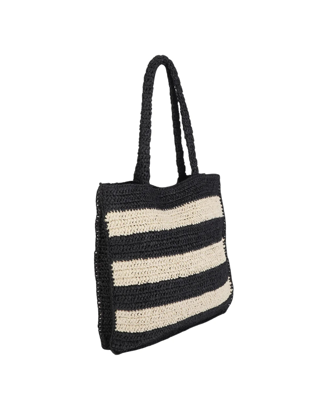Bolso Rafia Lola Casademunt Rayas Bordado Negro | Bicos de Fío