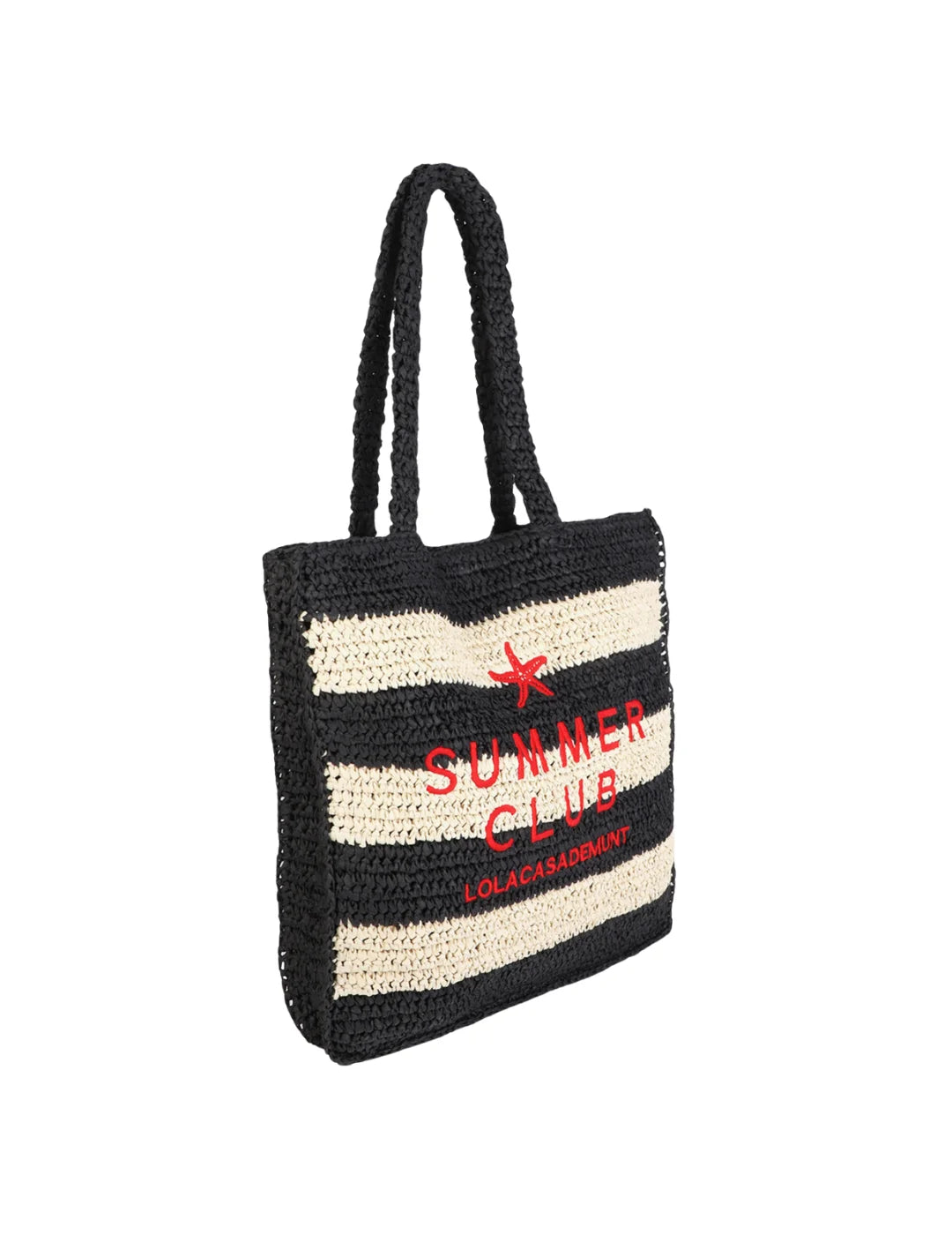 Bolso Rafia Lola Casademunt Rayas Bordado Negro | Bicos de Fío