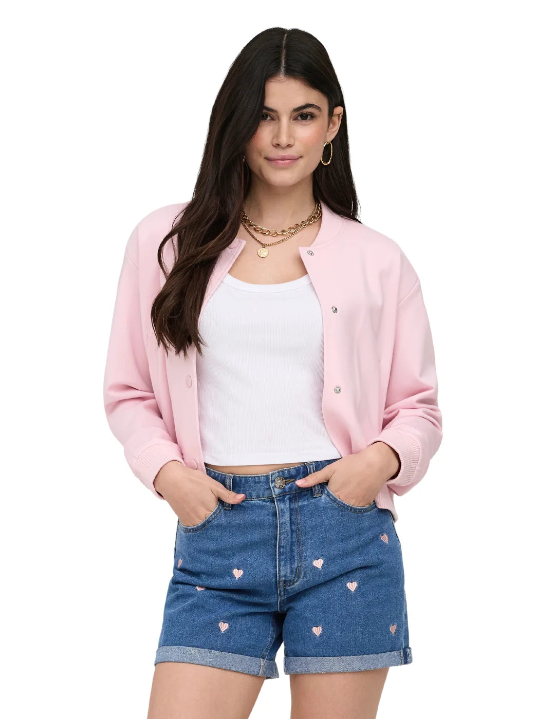 Bomber Corta ONLY Poptrash Rosa | Bicos de Fío