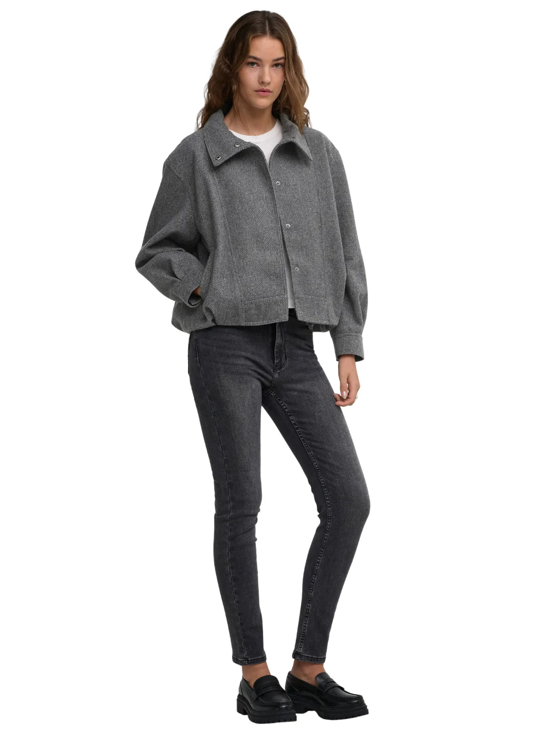 Bomber Cuello Alto ONLY Asta Gris | Bicos de Fío