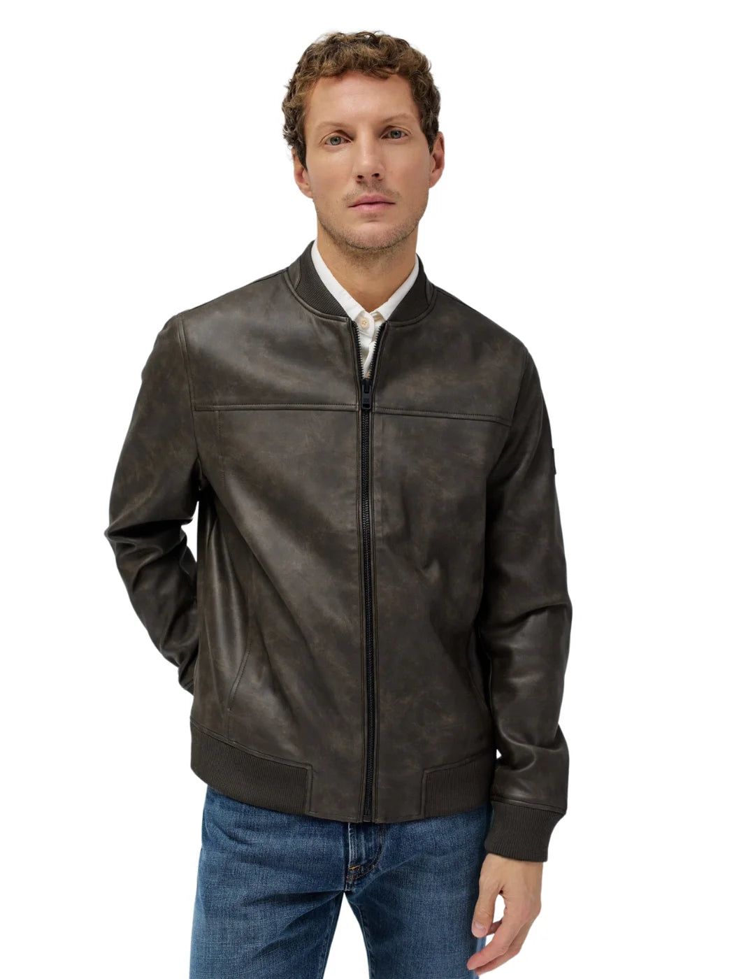 Chaqueta Bomber Efecto Piel Salsa Jeans Verde | Bicos de Fío