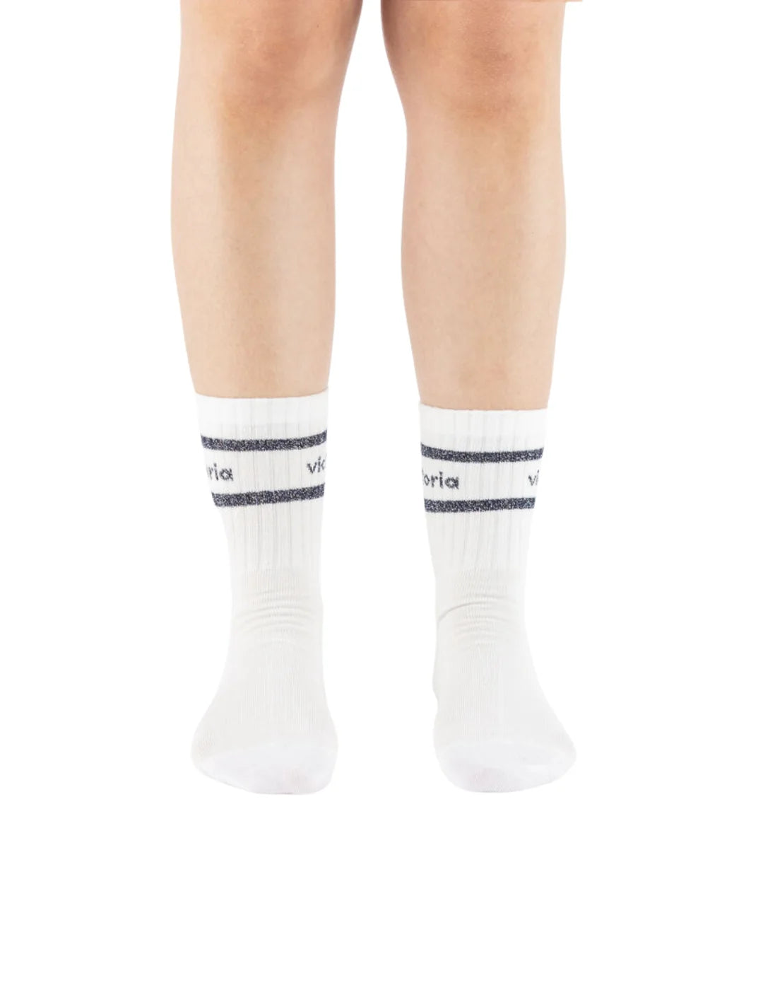 Calcetines Victoria Lurex Franjas Blanco-Marino | Bicos de Fío
