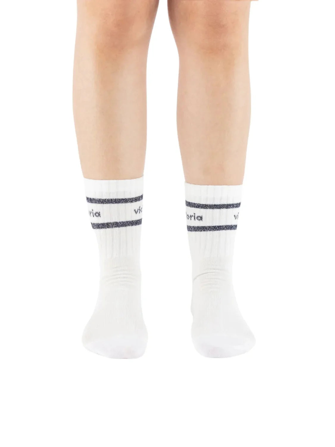 Calcetines Victoria Lurex Franjas Blanco-Marino | Bicos de Fío