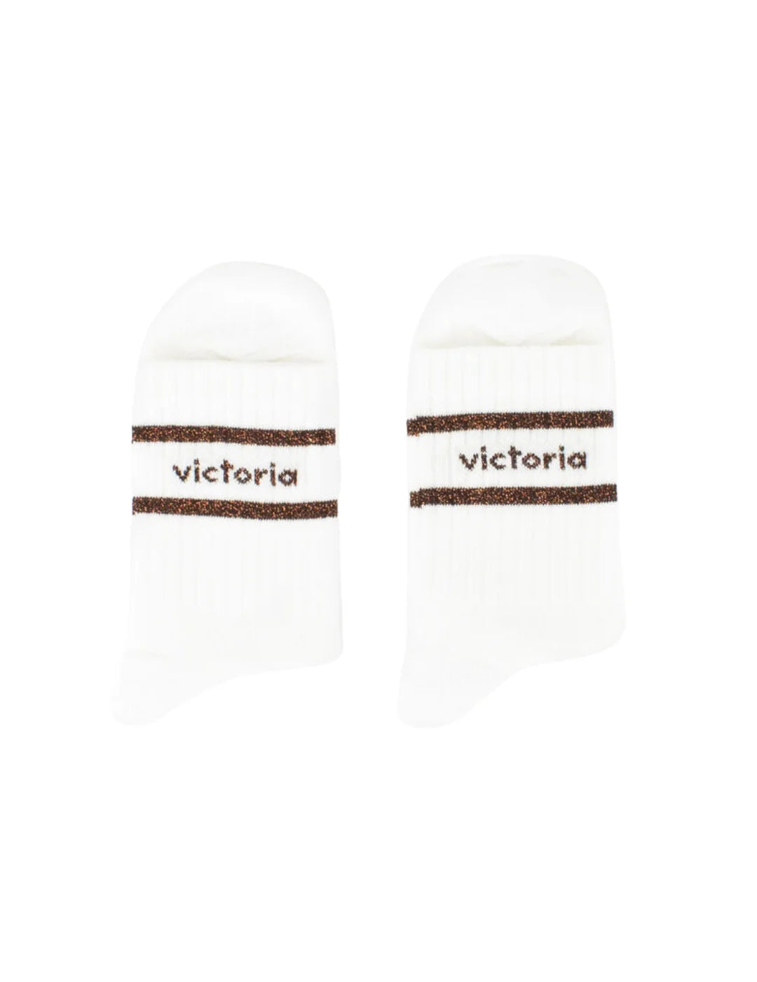 Calcetines Victoria Lurex Franjas Blanco-Chocolate | Bicos de Fío
