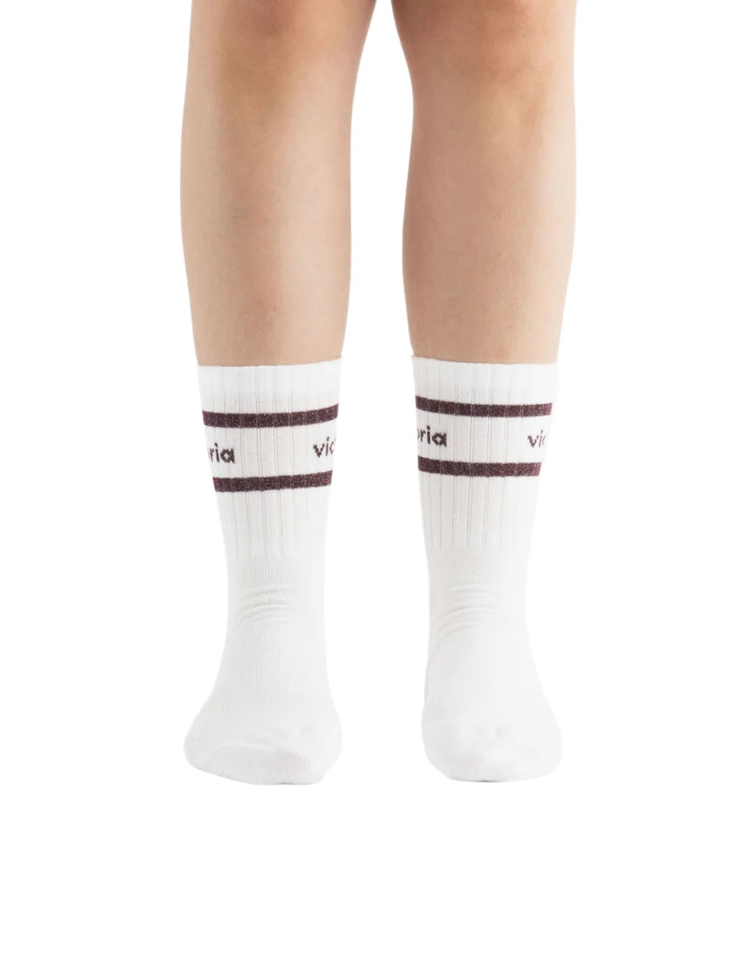 Calcetines Victoria Lurex Franjas Blanco-Burdeos | Bicos de Fío