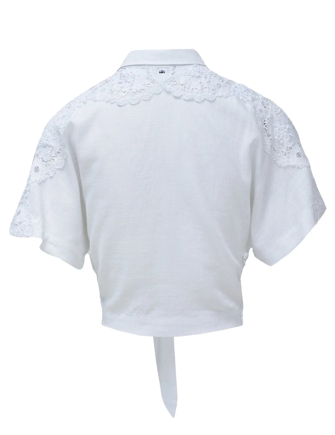 Camisa Corta Nudo Encaje Salsa Jeans Blanco | Bicos de Fío