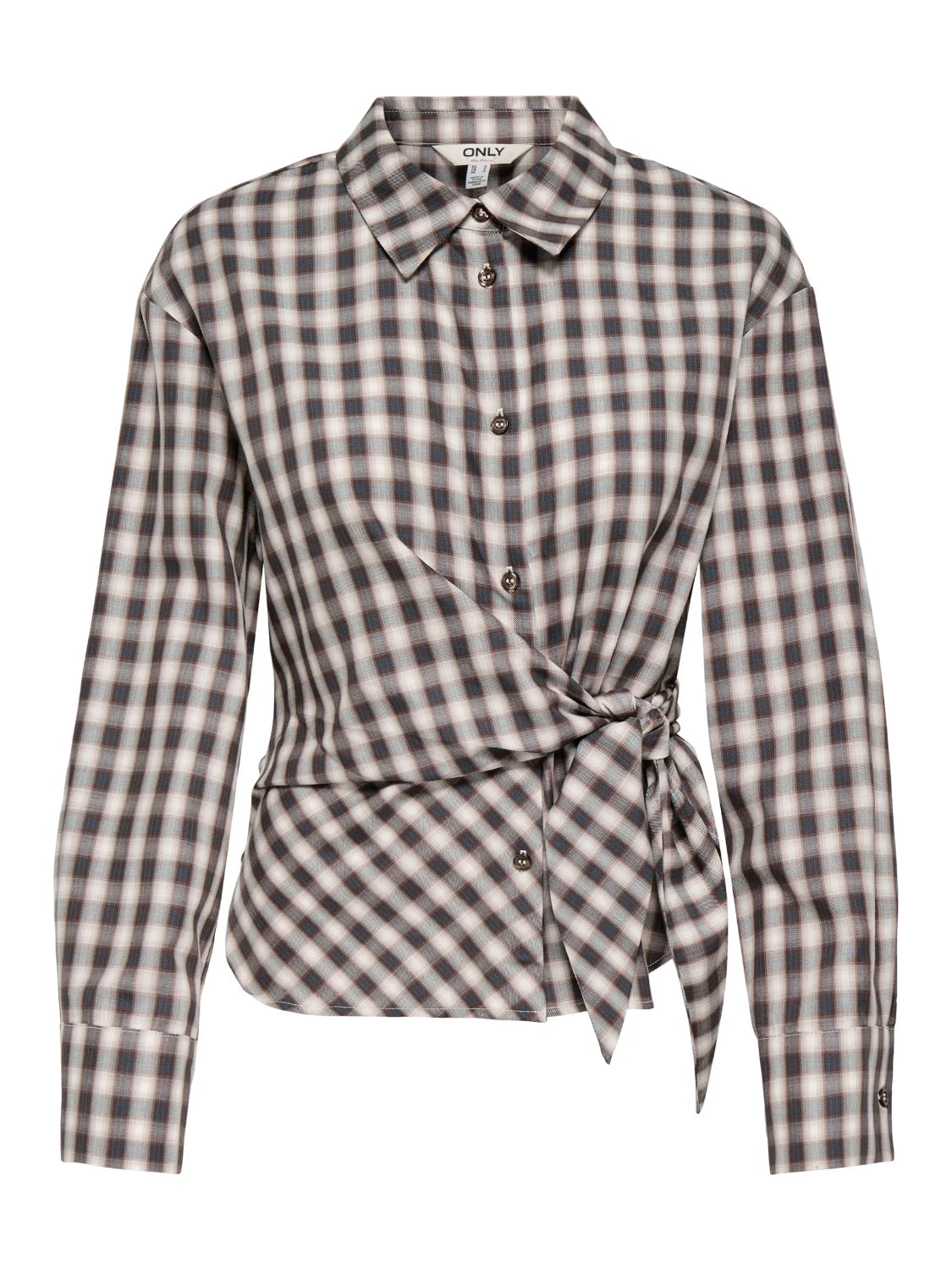 Camisa Cruzada Cuadros ONLY Nola Crudo | Bicos de Fío