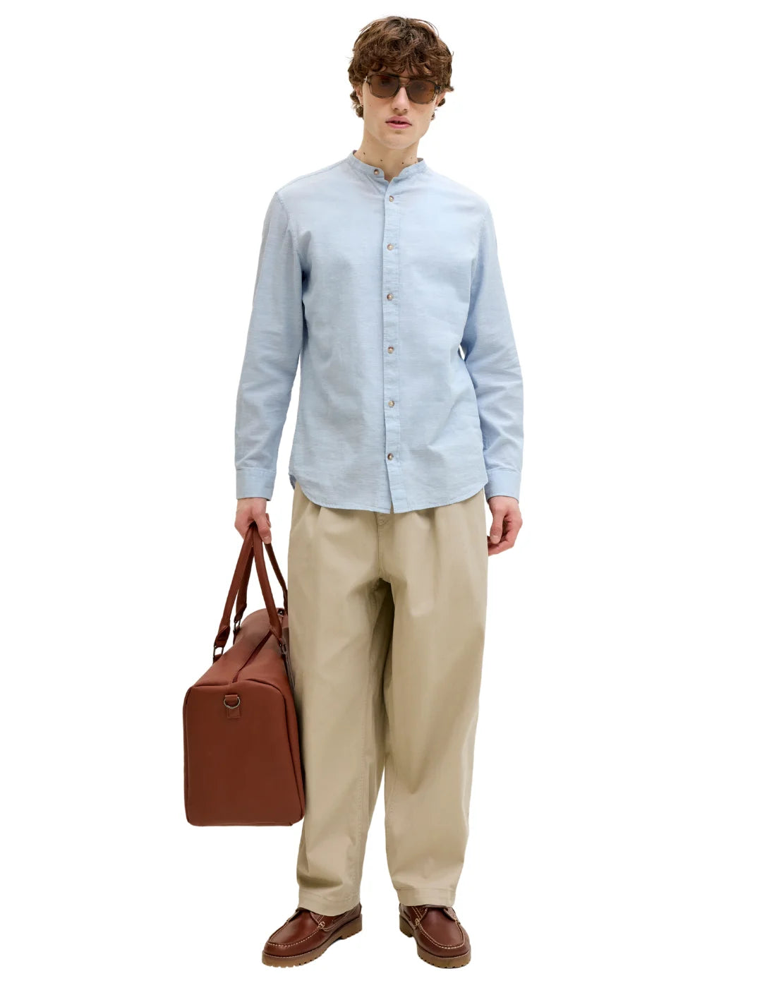Camisa Lino Cuello Mao Jack&Jones Summer Azul Celeste | Bicos de Fío