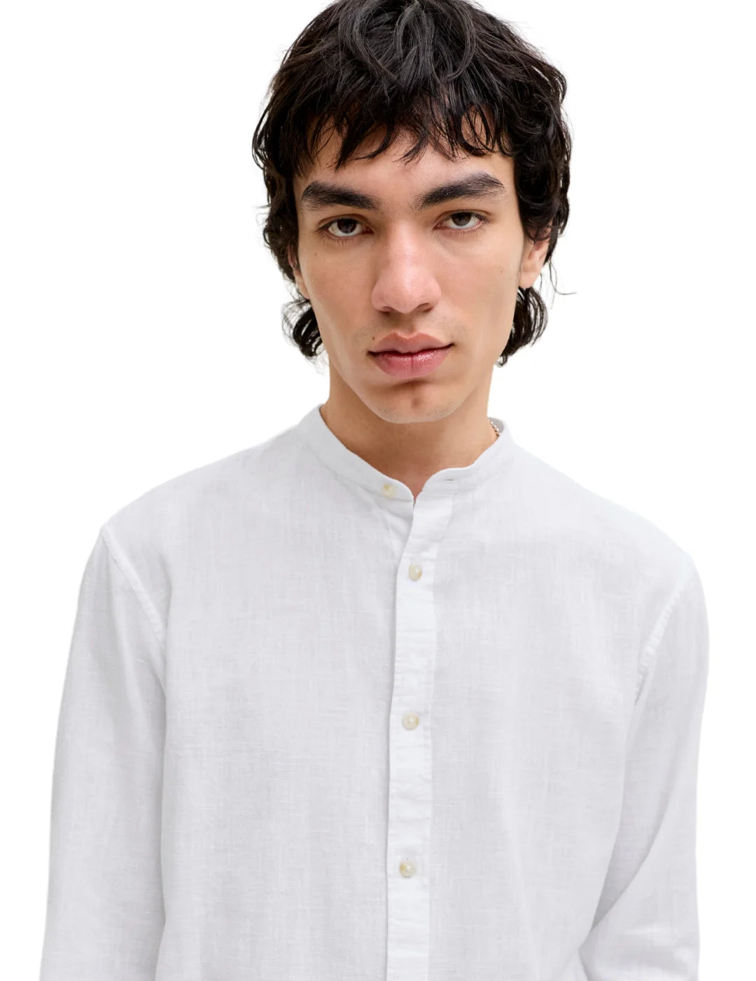 Camisa Lino Cuello Mao Jack&Jones Summer Blanco | Bicos de Fío