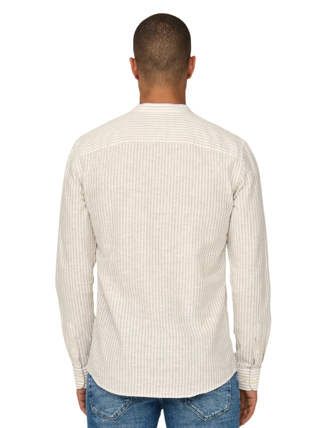 Camisa Cuello Mao Lino ONLY&SONS Caiden Beige | Bicos de Fío