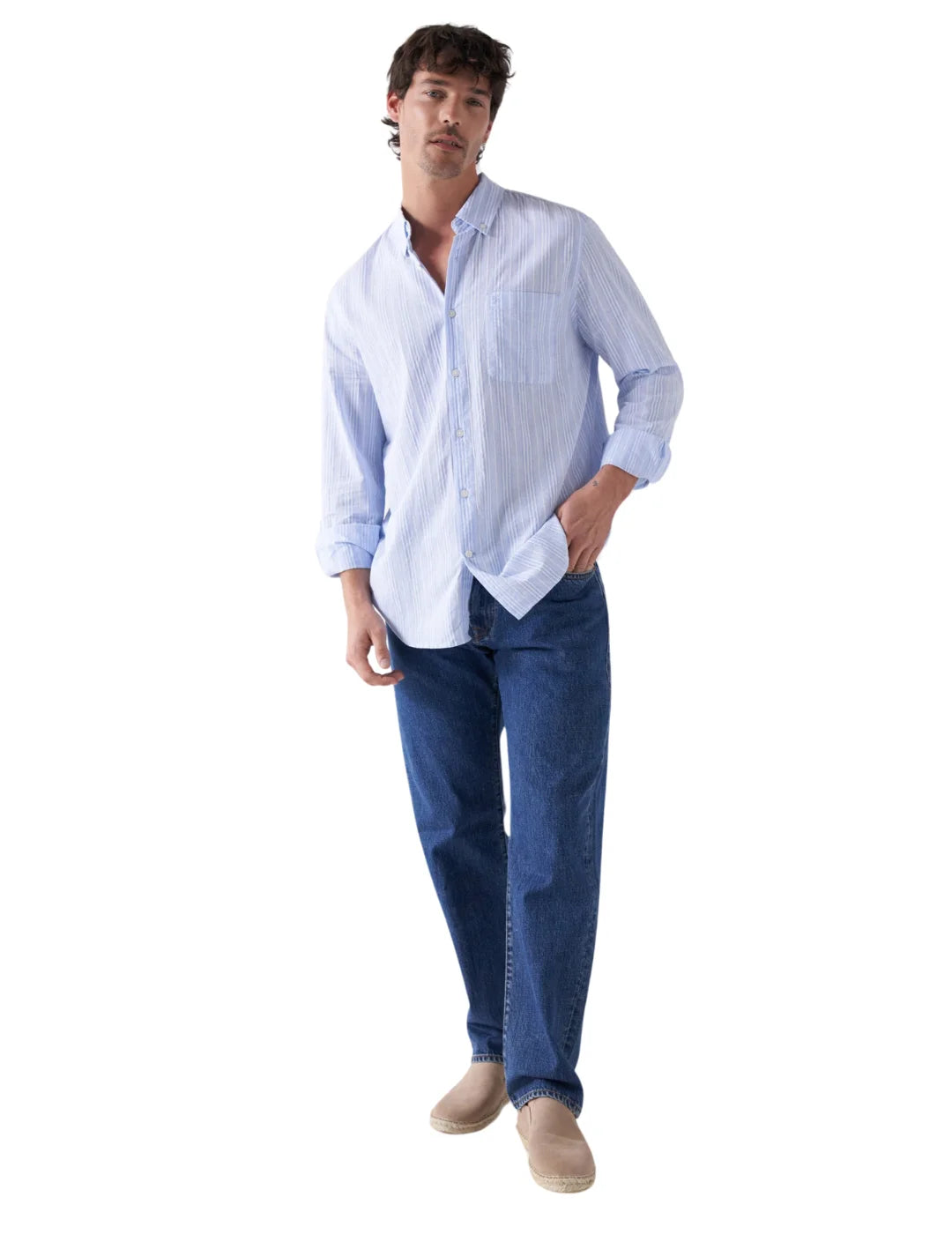Camisa De Algodón A Rayas Salsa Jeans Azul | Bicos de Fío
