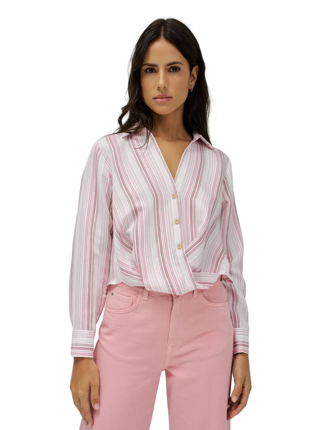 Camisa De Rayas Salsa Jeans Lurex Rosa | Bicos de Fío