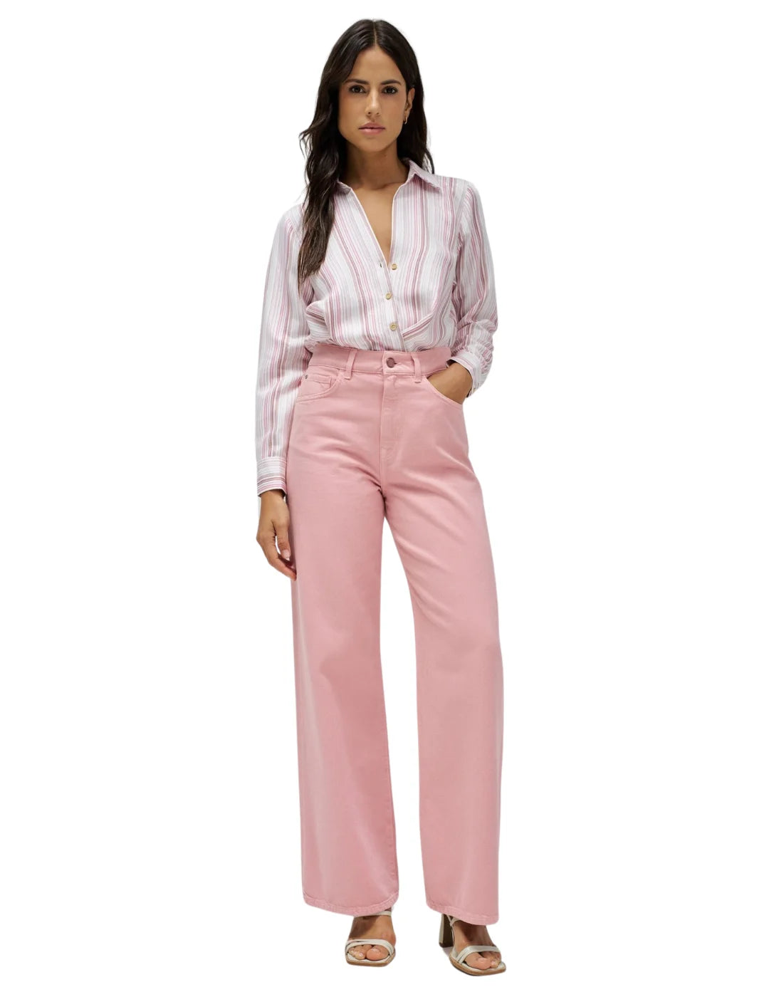 Camisa De Rayas Salsa Jeans Lurex Rosa | Bicos de Fío