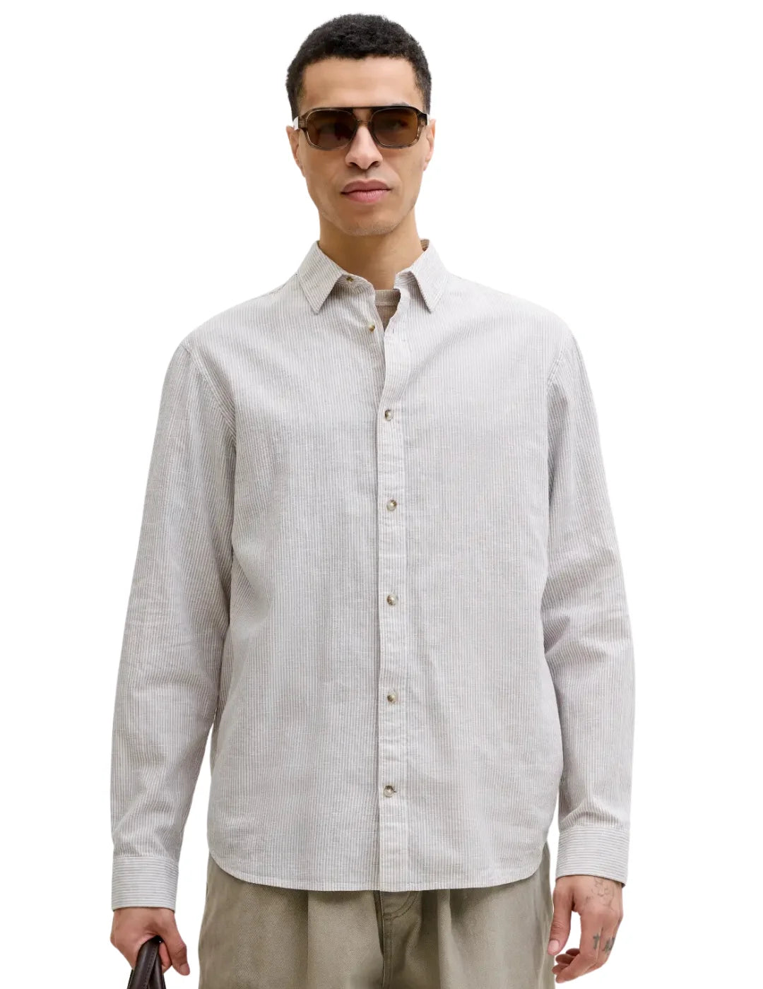 Camisa Lino Jack&Jones Summer Rayas Beige | Bicos de Fío
