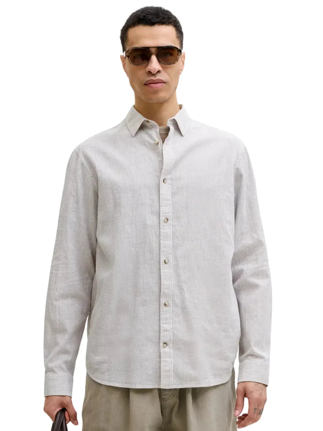 Camisa Lino Jack&Jones Summer Rayas Beige | Bicos de Fío