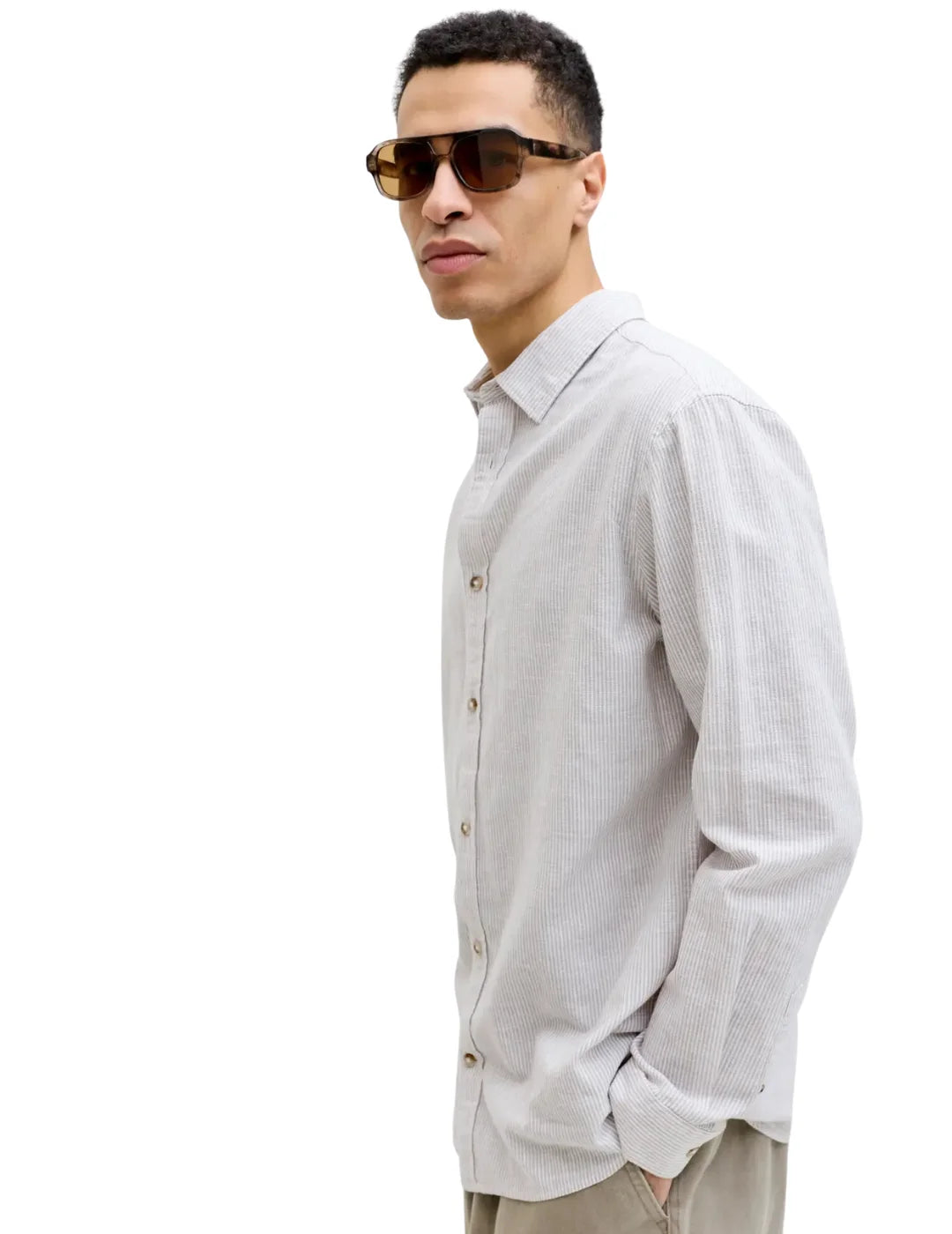 Camisa Lino Jack&Jones Summer Rayas Beige | Bicos de Fío