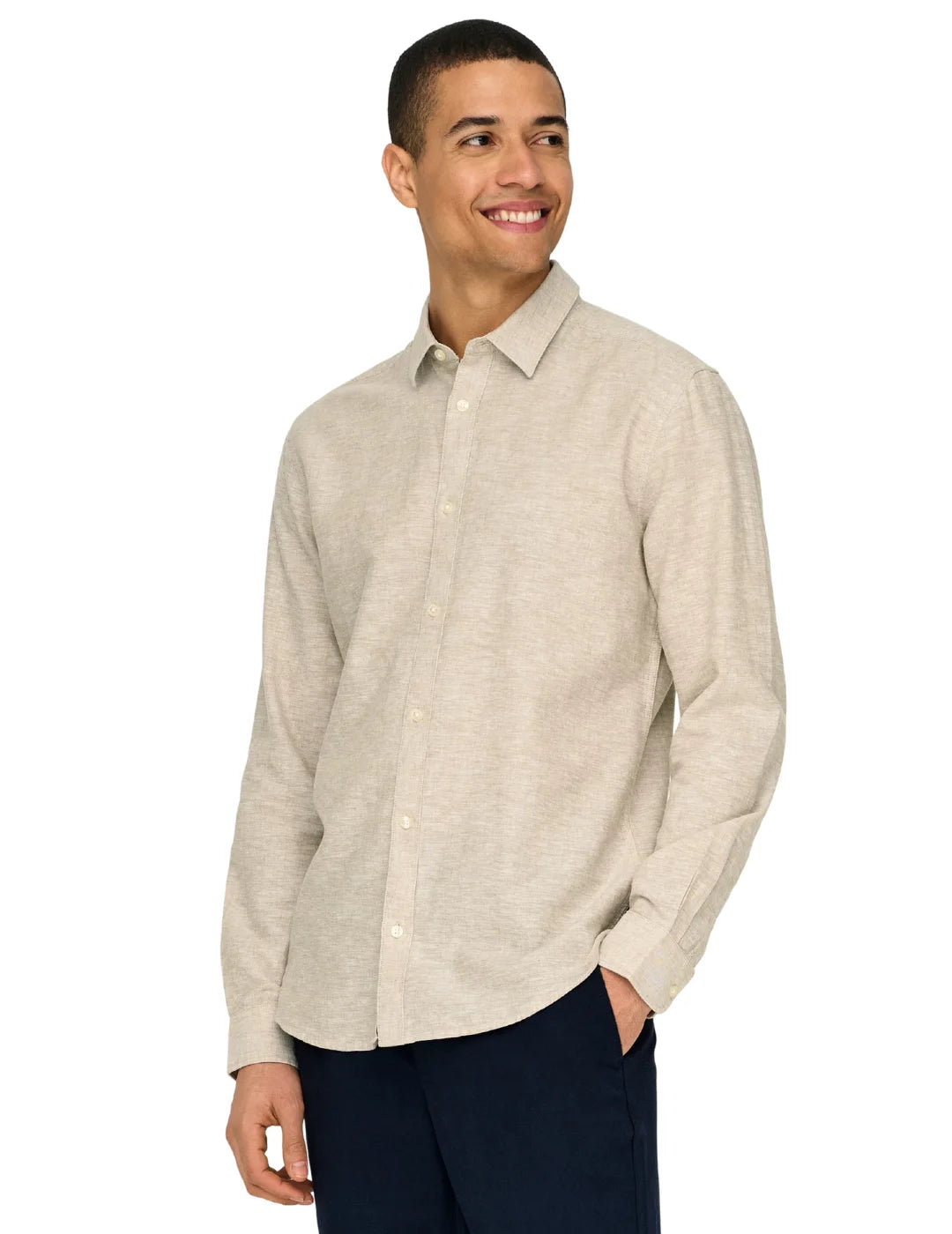 Camisa Lino ONLY&SONS Caiden Beige | Bicos de Fío