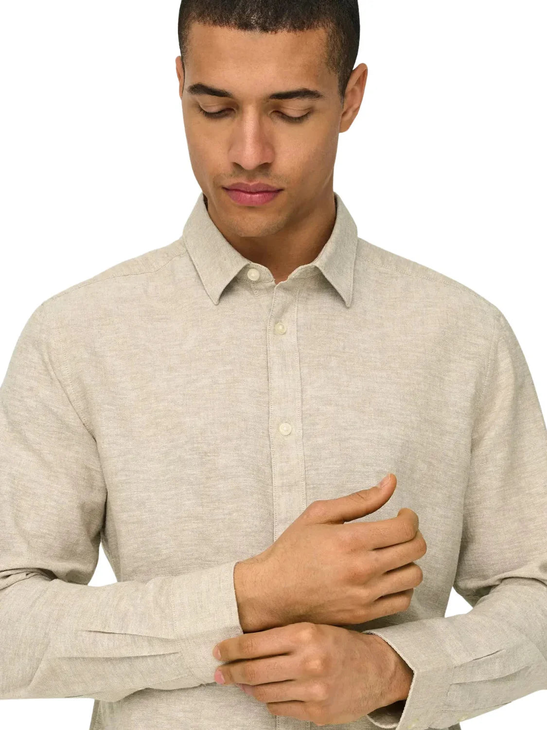 Camisa Lino ONLY&SONS Caiden Beige | Bicos de Fío