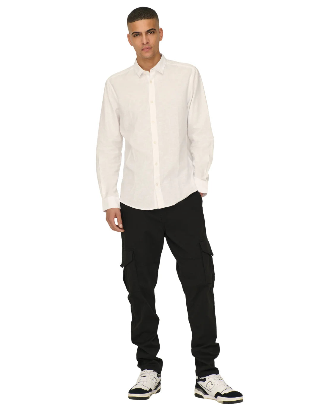 Camisa Lino ONLY&SONS Caiden Blanco | Bicos de Fío