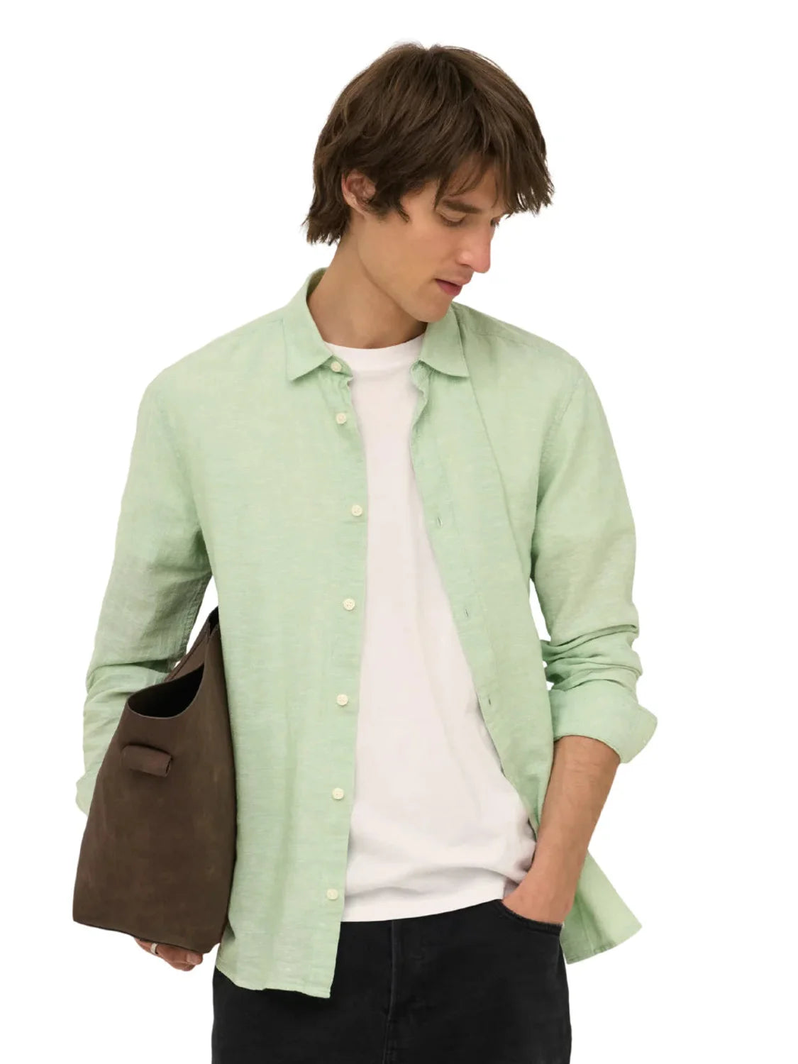 Camisa Lino ONLY&SONS Caiden Verde Quiet | Bicos de Fío