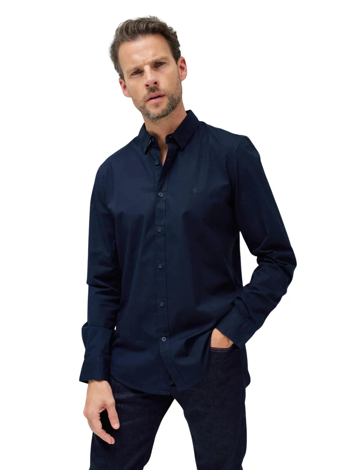 Camisa Lisa Elástica Salsa Jeans Azul Marino | Bicos de Fío