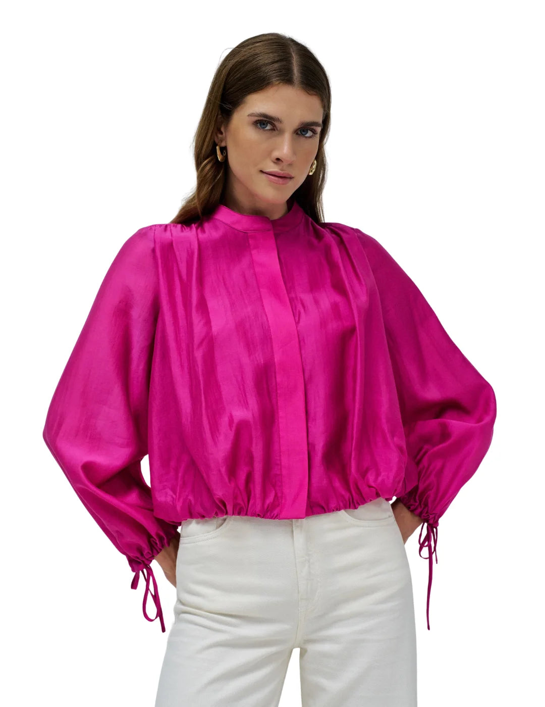 Camisa Manga Abullonada Salsa Jeans Fucsia | Bicos de Fío