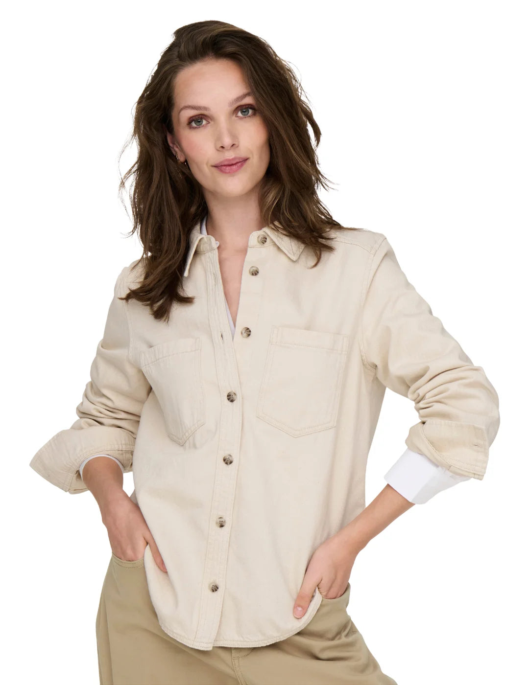 Camisa Vaquera ONLY Silla Beige | Bicos de Fío