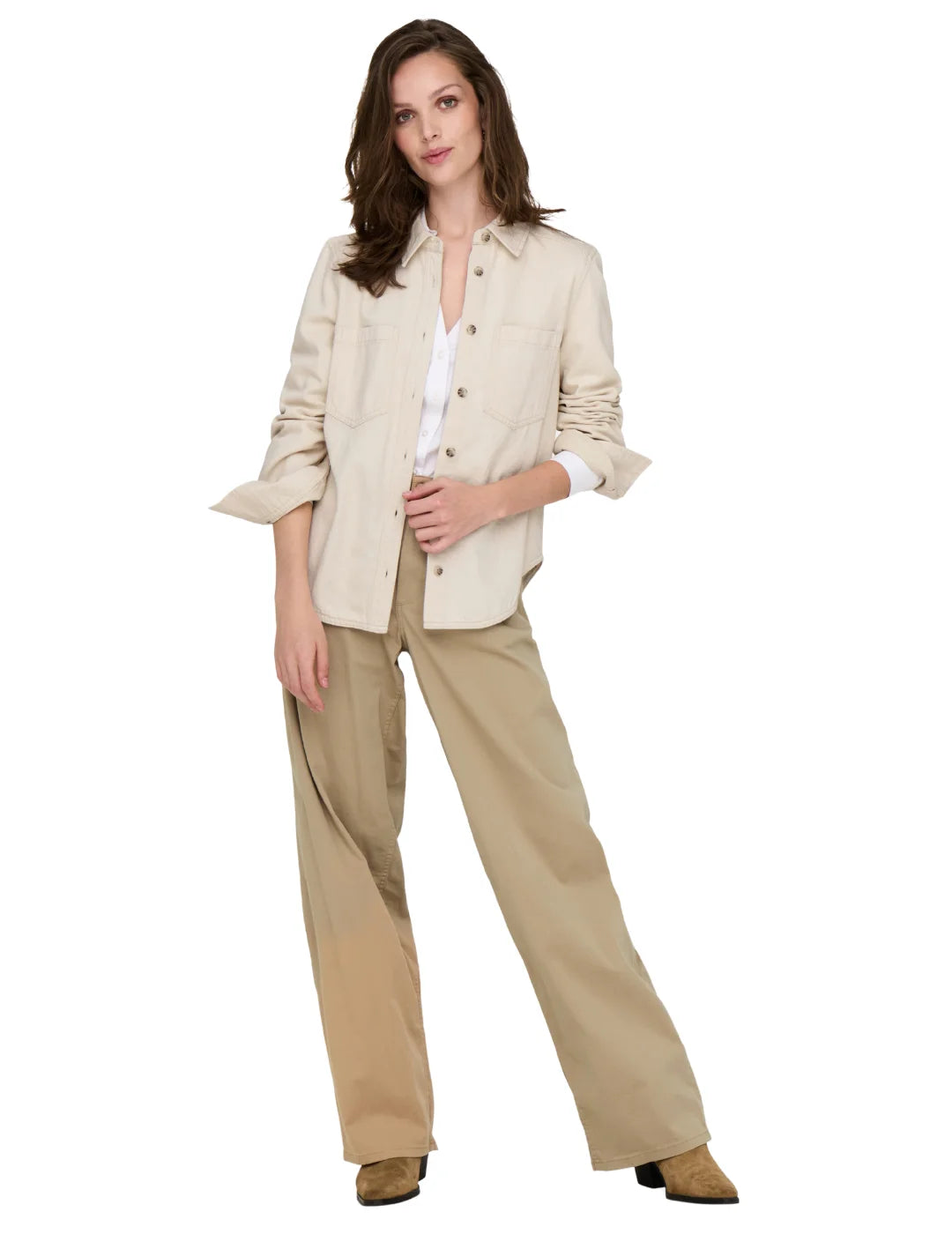 Camisa Vaquera ONLY Silla Beige | Bicos de Fío