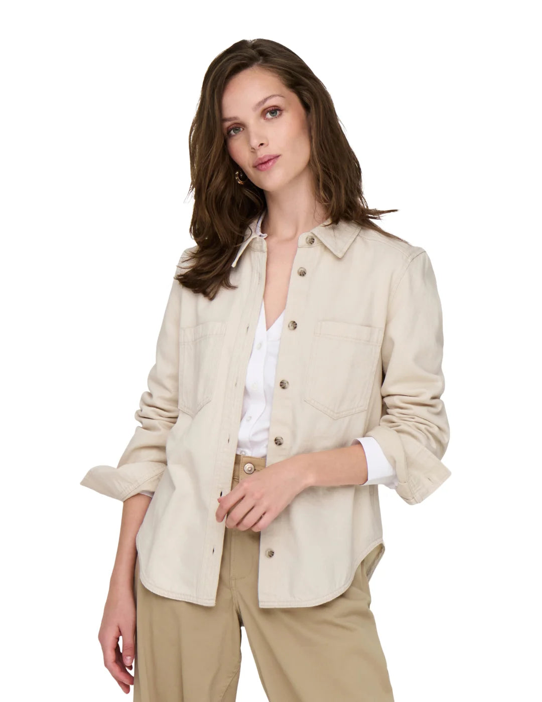 Camisa Vaquera ONLY Silla Beige | Bicos de Fío