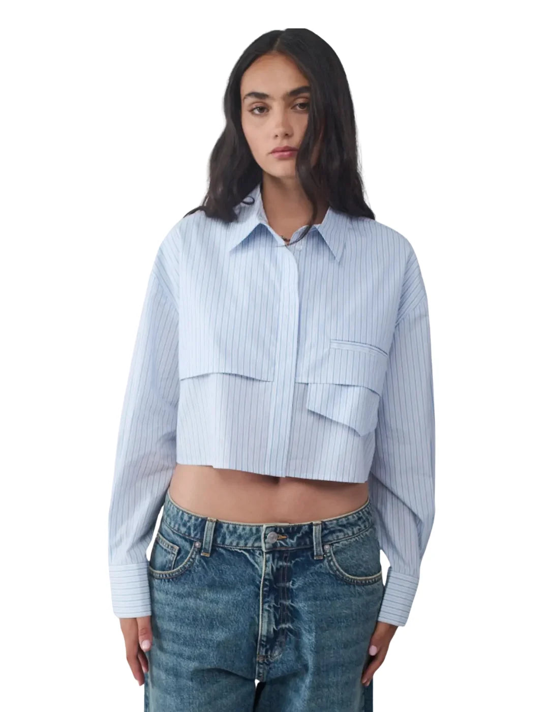 Camisa Popelin Cropped BALMOHK Azul | Bicos de Fío