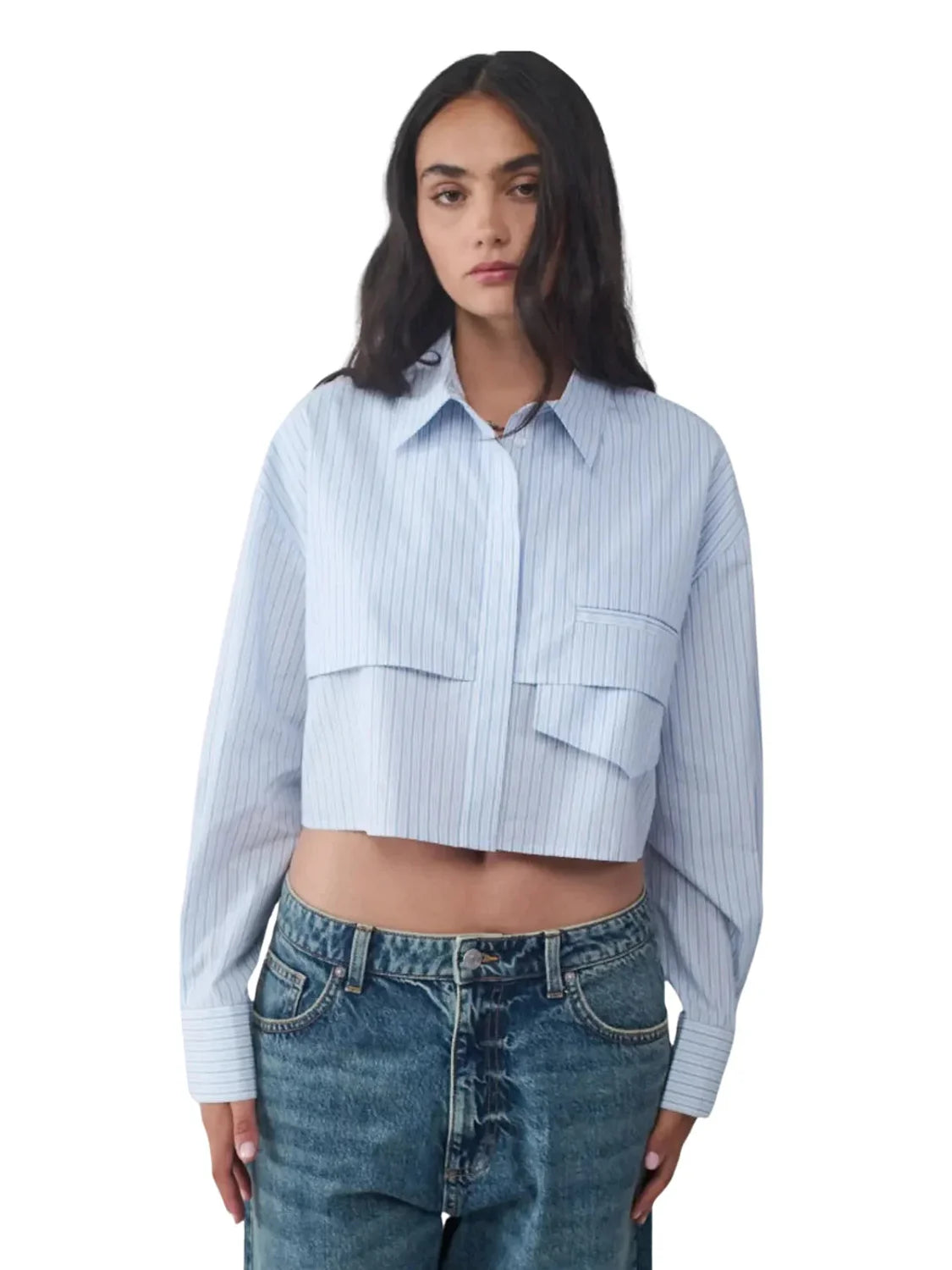Camisa Popelin Cropped BALMOHK Azul | Bicos de Fío
