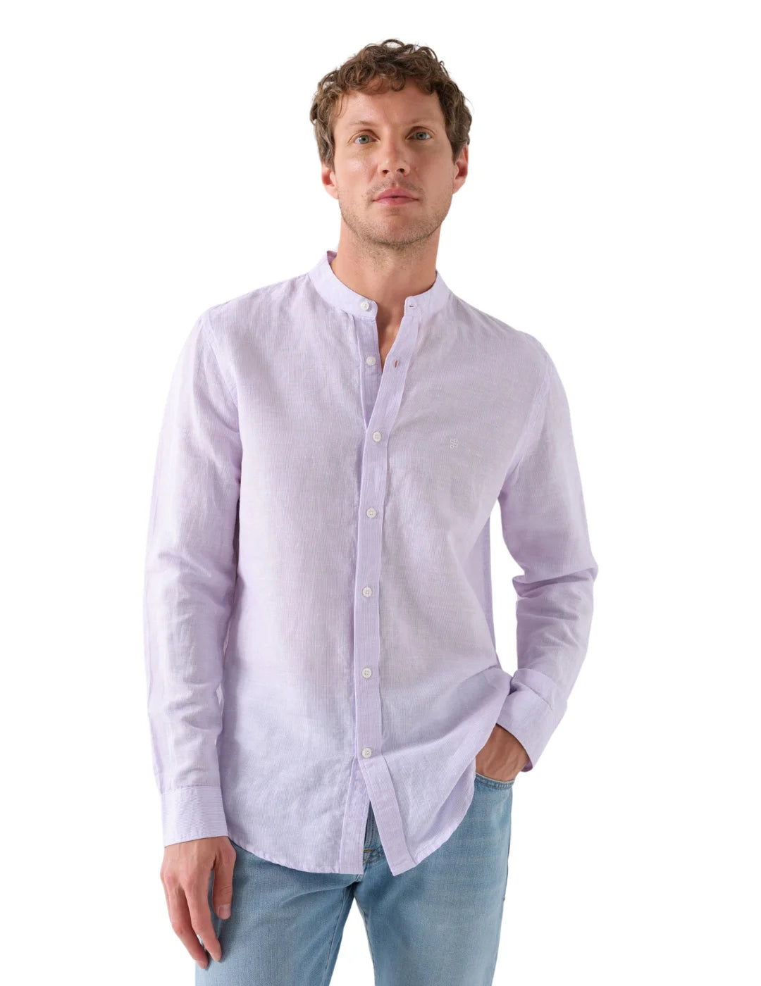Camisa Cuello Mao Salsa Jeans Rayas Lila | Bicos de Fío