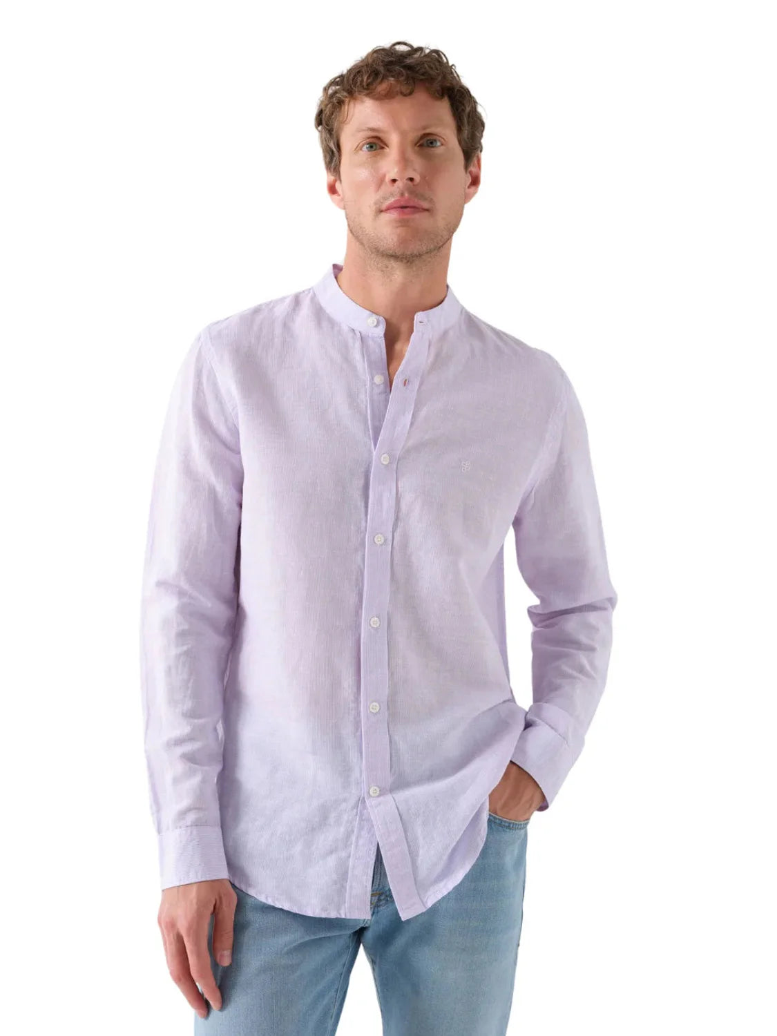 Camisa Cuello Mao Salsa Jeans Rayas Lila | Bicos de Fío