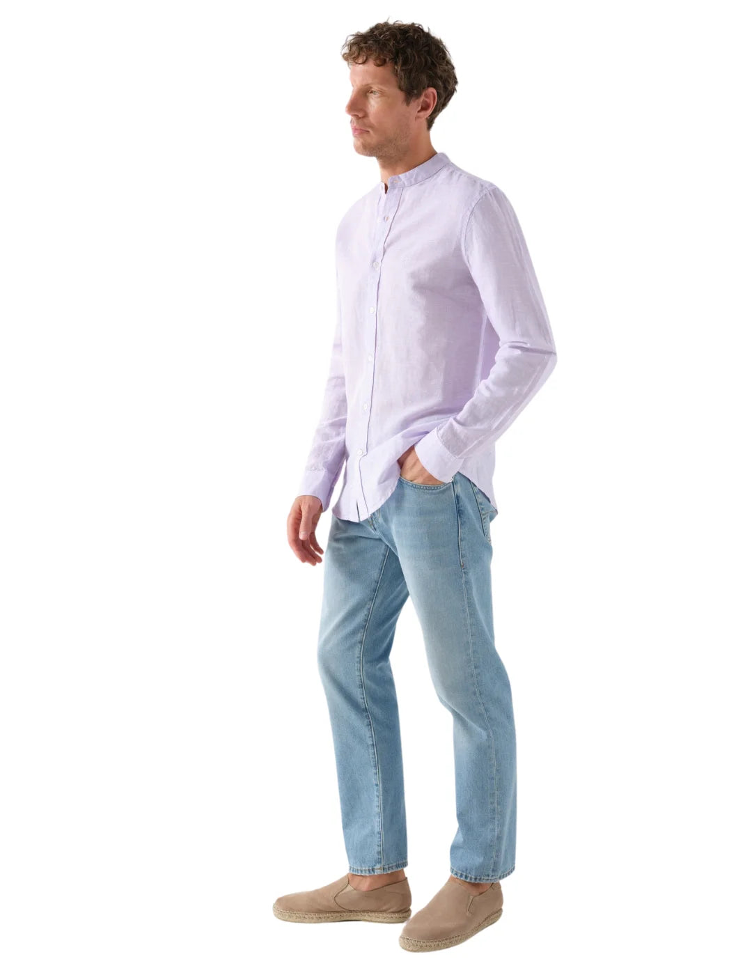 Camisa Cuello Mao Salsa Jeans Rayas Lila | Bicos de Fío