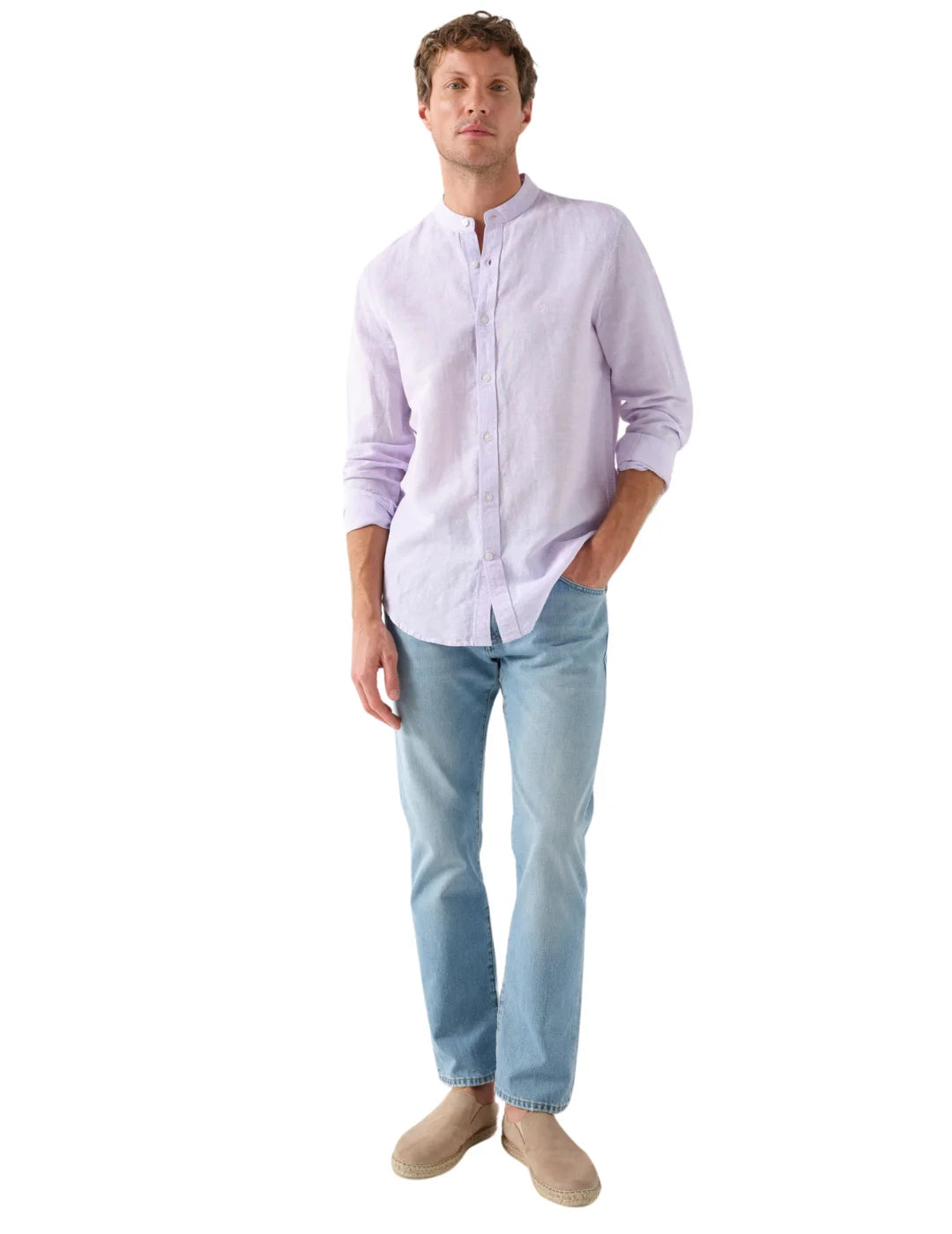 Camisa Cuello Mao Salsa Jeans Rayas Lila | Bicos de Fío