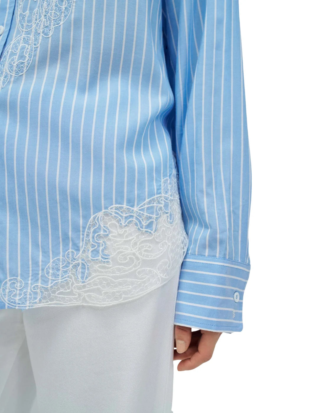 Camisa Rayas Encaje Salsa Jeans Azul | Bicos de Fío