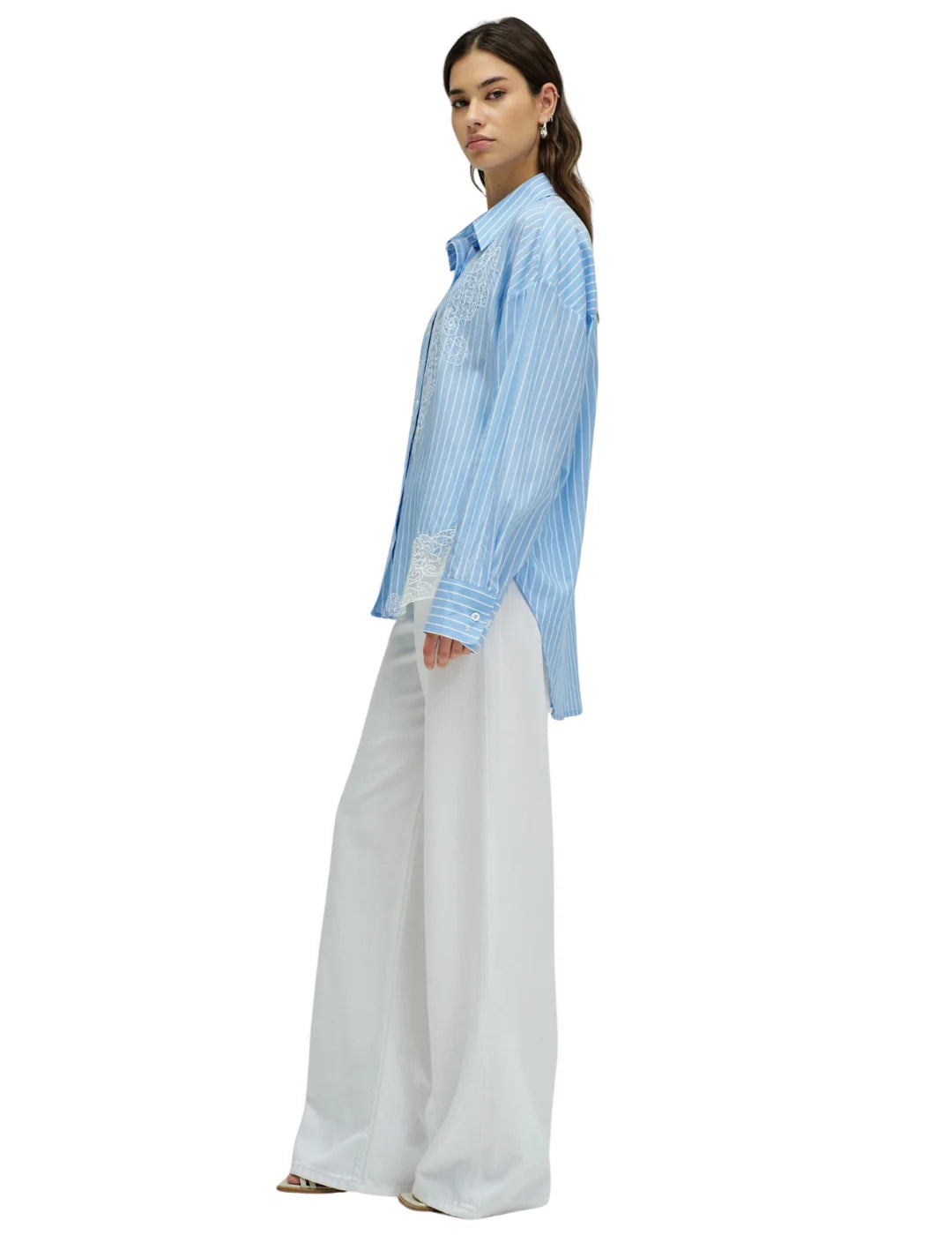 Camisa Rayas Encaje Salsa Jeans Azul | Bicos de Fío