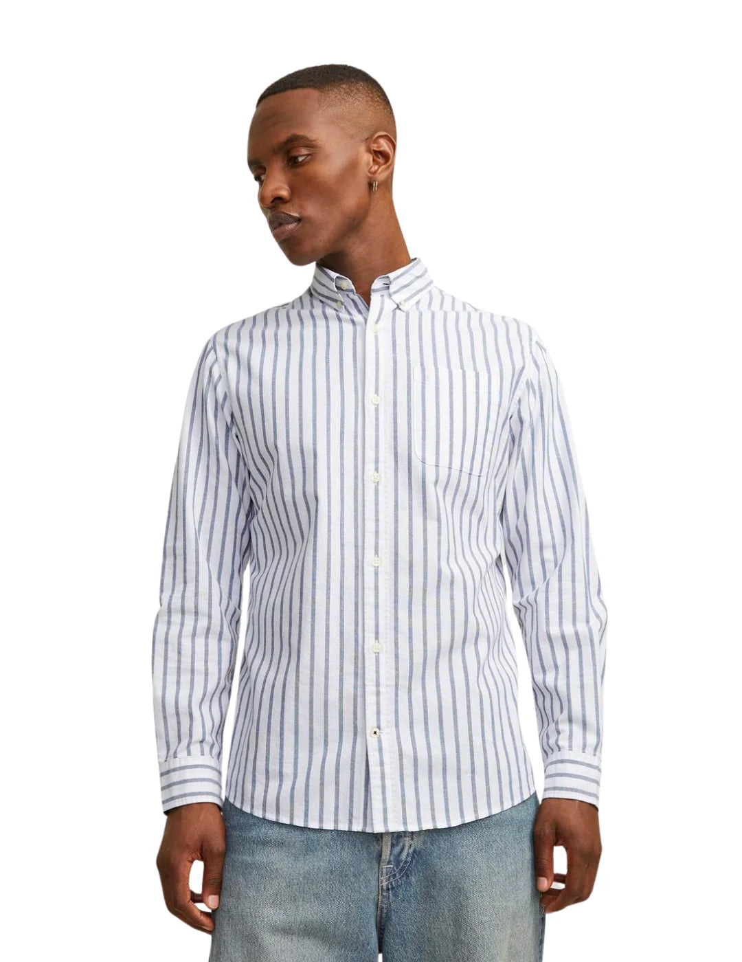 Camisa Manga Larga Jack & Jones Rayas Azul | Bicos de Fío