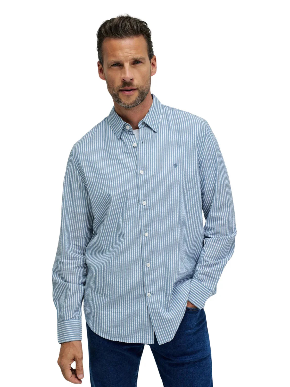 Camisa Rayas Seersucker Salsa Jeans Azul | Bicos de Fío