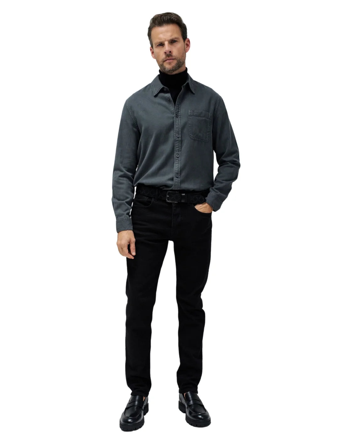 Camisa Vaquera Regular Fit Salsa Jeans Gris Oscuro | Bicos de Fío