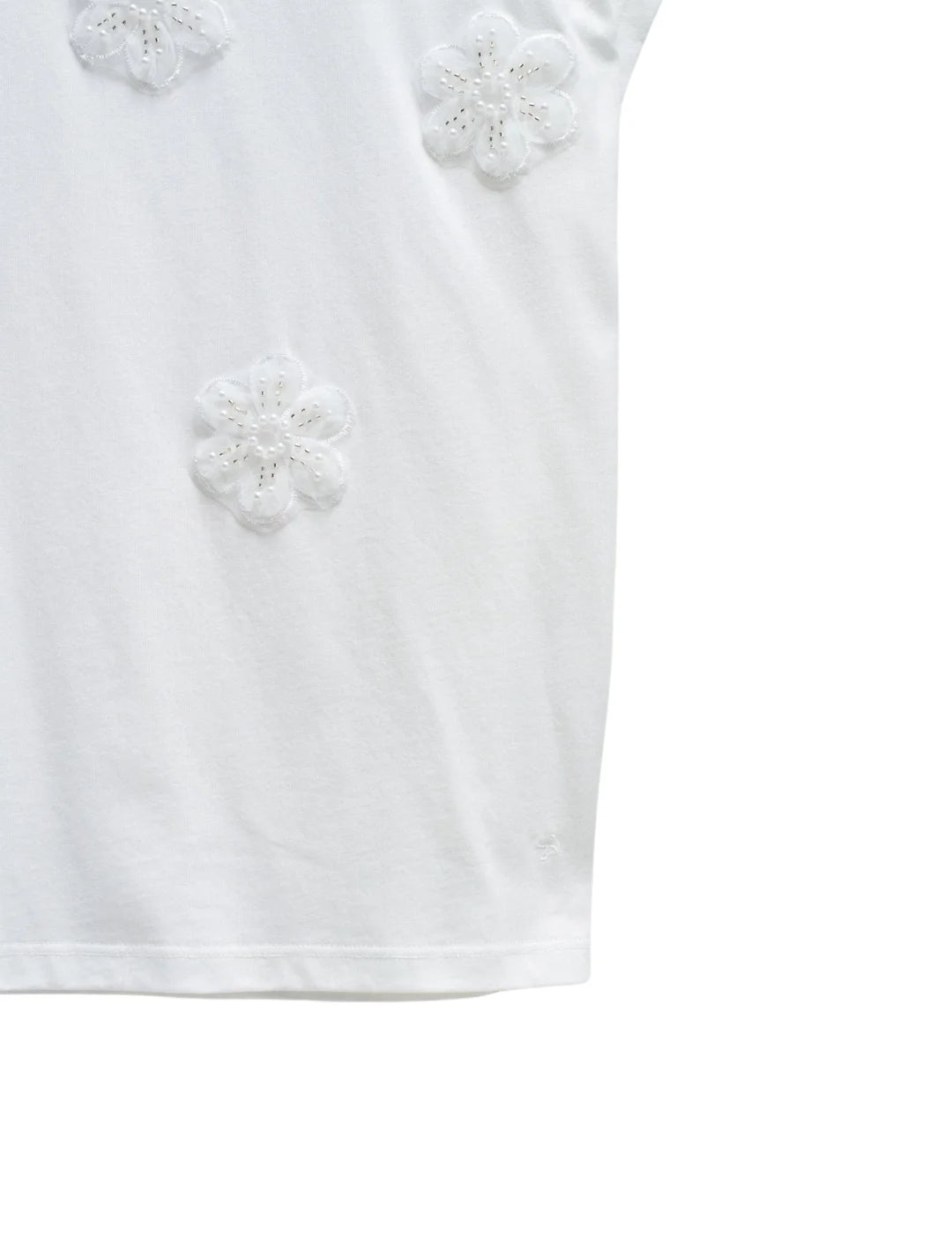 Camiseta Apliques Flores Salsa Jeans Blanco | Bicos de Fío