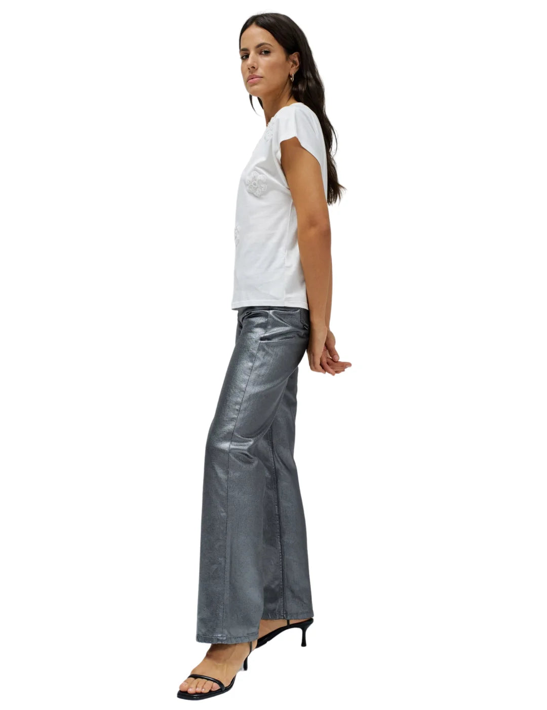 Camiseta Apliques Flores Salsa Jeans Blanco | Bicos de Fío